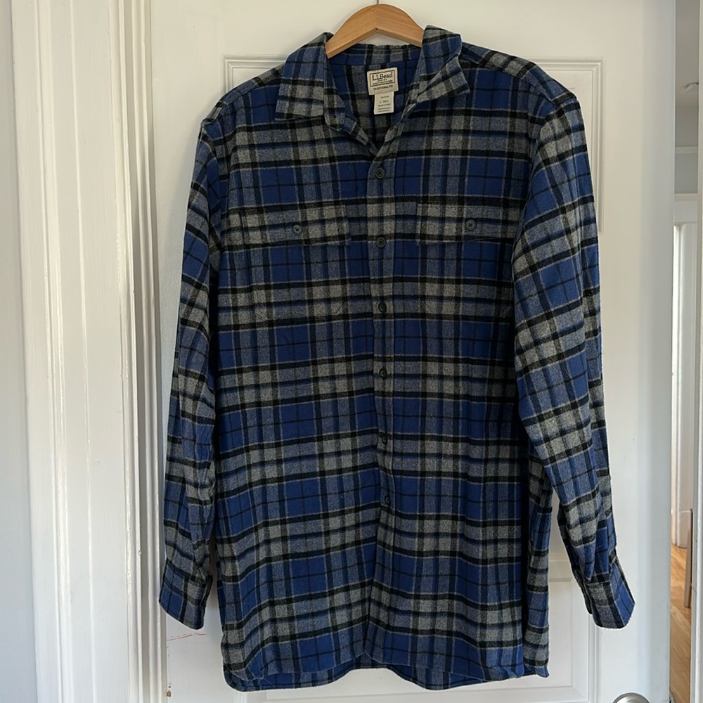 L.L.Bean blue and gray flannel shirt, 100% cotton, size L-REG, traditional fit